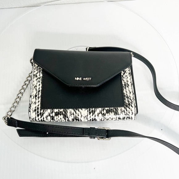 Nine West Black White Snakeskin Foldover Convertible Clutch Crossbody Bag - Picture 10 of 10